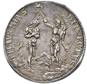 reverse: FIRENZE - COSIMO III DE MEDICI (1670-1723) - Piastra 1677
Argento - 31,25 gr.
Dritto: Busto a destra corazzato a testa nuda. - Rovescio: San Giovanni, con capo nimbato, battezza Gesù Cristo, con capo radiato, nelle acque del Giordano: in alto lo Spirito Santo.
MIR 326/4   Rara
Bell esemplare, dal modulo ampio e regolare, impreziosito da delicata patina di medagliere
SPL/m.SPL