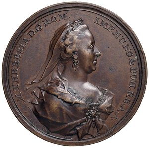 obverse: AUSTRIA Maria Teresa d Asburgo (1740-1780) Medaglia 1740 Incoronazione della duchessa d Austria, Iustitia et Clementia - Opus: A. Wideman AE (g 34,75 - Ø 47 mm) R Colpetti al bordo. qSPL