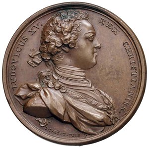 obverse: FRANCIA Luigi XV (1715-1774) Medaglia 1733 Le forze franco-sarde occupano Milano fino al 1736, anno in cui torna sotto il dominio dell impero - Opus: J.C. Roettiers AE (g 28,00 - Ø 41 mm) Leggeri segni di contatto al bordo e lieve ossidazione. SPL+