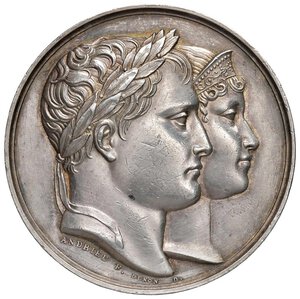 obverse: FRANCIA Napoleone I e Maria Luisa d Austria Medaglia per il matrimonio del 1812 tra il Duca di Padova e Zoe di Montesquiou, legenda tra rami di palma e olivo - Opus: Andrieu e Brenet AG (g 41,00 - Ø 40,50 mm) Hairlines.  SPL