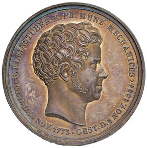 obverse: GERMANIA Johann Kleinstuber (1773-1834) Prussia Medaglia 1834 Morte dello Zecchiere - Opus: Brandt, Lehnert n. 65; Wurzb n. 4635 AG (g 36,30 - Ø 41,50 mm) R Segnetti di contatto al bordo. SPL-FDC