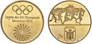 obverse: GERMANIA Medaglia commemorativa per le 20° Olimpiadi di Monaco 1972 AU (g 35,02) In confezione originale. Graffietti.  PROOF