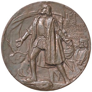 obverse: STATI UNITI Cristoforo Colombo (1451-1506) Medaglia 1893 Esposizione Colombiana Mondiale in occasione del IV centenario della scoperta dell America - Opus: A. Saint Gaudens e Ch. E. Barber, Wurzbach 1459 AE (g 201,00 - Ø 72,20 mm) R Colpetti al bordo. qSPL