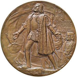 obverse: STATI UNITI Cristoforo Colombo (1451-1506) Medaglia 1893 Esposizione Colombiana Mondiale in occasione del IV centenario della scoperta dell America - Opus: A. Saint Gaudens e Ch. E. Barber, Wurzbach 1459 AE (g 201,00 - Ø 72,20 mm) R Cofanetto metallico decorato con motivi floreali, con doppio verso espositivo. qFDC