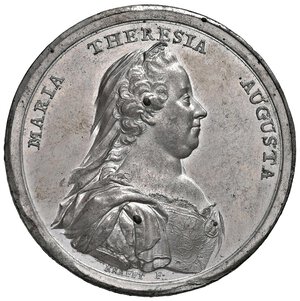 obverse: Maria Teresa d Asburgo (1740-1780) Medaglia 1770 Costruzione delle carceri di Milano - Opus: J. M. Krafft, Coll. Johnson 389 Peltro (g 21,70 - Ø 48,90 mm) Colpetti al bordo. SPL+