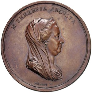 obverse: Maria Teresa d Asburgo (1740-1780) Medaglia 1773 Costruzione dell Archivio Pubblico Notarile di Milano in Piazza Mercanti nel Palazzo della Ragione - Opus: J. M. Krafft, Coll. Johnson 668, Montenuovo 2050 AE (g 44,60 - Ø 50 mm) R SPL-FDC