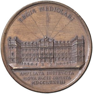 reverse: Maria Teresa d Asburgo (1740-1780) Medaglia 1778 Ampliamento e restauro del Palazzo Ducale di Milano - Opus: A. Guillemard, Coll. Johnson 319 AE (g 36,20 - Ø 50 mm) R Colpetti al bordo e graffi nei campi. BB