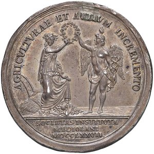 reverse: Giuseppe II d Asburgo (1765-1790) Medaglia 1777 Incremento all agricoltura della società Patriottica di Milano - Opus: J. M. Krafft, Montenuovo 2079 (tipologia) AG (g 22,00 - Ø 39,50 mm) RR Appiccagnolo rimosso. qSPL