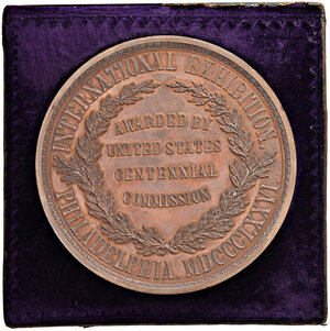 reverse: USA. Medaglia 1876. Esposizione Internazionale di Philadelphia. Opus: Mitchell. BR (g 276,30 - Ø 76,00 mm). In astuccio dannegiato. SPL/qFDC