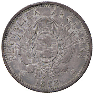 reverse: ARGENTINA. 50 Centavos 1883. AG (g 12,44). KM 28. Colpi al bordo. qSPL/SPL