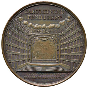 reverse: NAPOLI. Ferdinando I di Borbone (1816-1825). Medaglia 1817. Coniata a Napoli. Per la ricostruzione del teatro San Carlo dopo l incendio. BR (g 27,53 - Ø 37,20 mm). D Auria 131. Lievemente pulita. Colpetto al bordo a ore 2. SPL