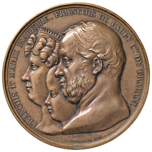 obverse: NAPOLI. Francesco I di Borbone (1825-1830). Medaglia 1830. Coniata a Parigi. Per la visita alla zecca di Parigi. Opus: Barre - De Puymaurin. BR (g 61,64 - Ø 51 mm). D Auria 155. Lievi colpetti al bordo. Pulita. SPL