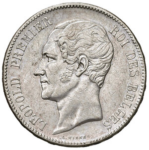 obverse: BELGIO. Leopoldo I (1831-1865). 5 Franchi 1865. AG (g 24,82). KM 17. qSPL