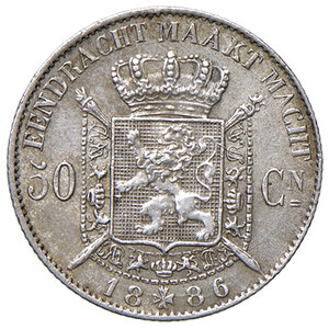 reverse: BELGIO. Leopoldo II (1865-1909). 50 Centesimi 1886. AG (g 2,54). KM 26. SPL