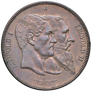 obverse: BELGIO. Leopoldo II (1865-1909). Medaglia su modulo da 5 franchi per il cinquantenario del Regno. CU (g 25,13 - 37,00 mm). KMX 8a. Colpi al bordo. SPL