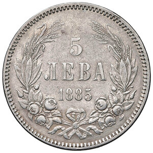 reverse: BULGARIA. Alessandro I (1879-1886). 5 Leva 1885. AG (g 24,78). KM 7. MB/qBB