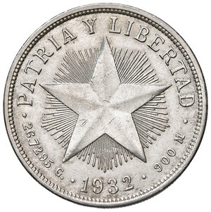 reverse: CUBA. Repubblica. Peso 1932. AG (g 26,68). KM 15.1. SPL+