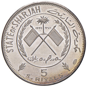 reverse: EMIRATI ARABI. Sharja. 5 Riyals 1970. AG (g 15,10). KM# 4.  FS