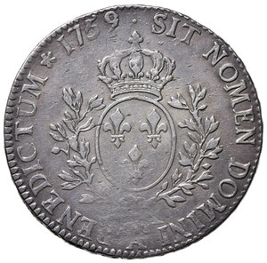 reverse: FRANCIA. Luigi XV (1715-1774). Ecu au bandeau 1759 A (Parigi). AG (g 29,36). Gad. 322.  BB