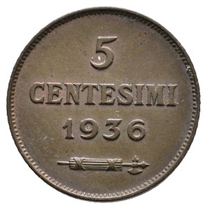 obverse: SAN MARINO - 5 Centesimi 1936 QFDC Tracce Rosse