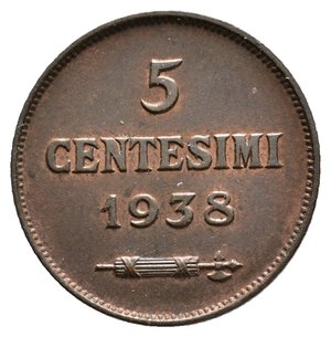 obverse: SAN MARINO - 5 Centesimi 1938 QFDC Tracce Rosse