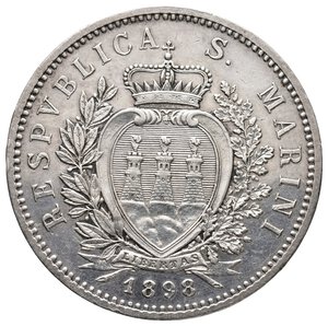 reverse: SAN MARINO - 5 Lire argento 1898 QSPL