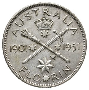 obverse: AUSTRALIA - George VI - Florin argento 1951