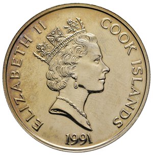 reverse: COOK ISLANDS - Elizabeth II - 5 Dollars 1991 Scoperta Dell  America