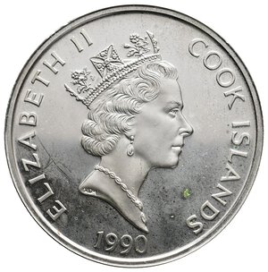 reverse: COOK ISLANDS - Elizabeth II - 50 Dollars argento 1990 Scoperta Dell  America