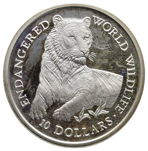 obverse: COOK ISLANDS - Elizabeth II - 10 Dollars argento 1990 Endangered world wildlife Proof