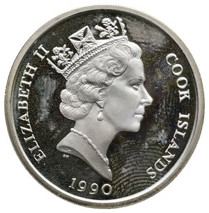 reverse: COOK ISLANDS - Elizabeth II - 10 Dollars argento 1990 Endangered world wildlife Proof