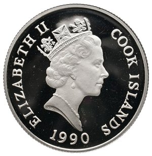 reverse: COOK ISLANDS - Elizabeth II - 10 Dollars argento 1990 Endangered world wildlife Proof