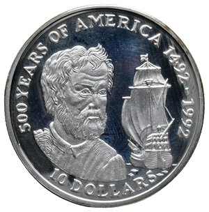 obverse: COOK ISLANDS - Elizabeth II - 10 Dollars argento 1990 500° anniversario America Proof