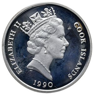 reverse: COOK ISLANDS - Elizabeth II - 10 Dollars argento 1990 500° anniversario America Proof