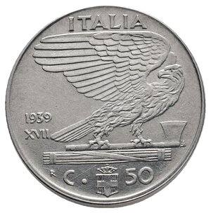 reverse: ERRORE - Vittorio Emanuele III - 50 Centesimi 1939 Decentrata e Bordo Liscio RARA