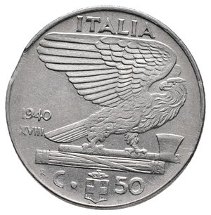 obverse: ERRORE - Vittorio Emanuele III - 50 Centesimi 1940 Tondello Tranciato