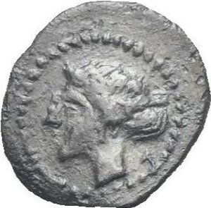 obverse: Sicily. Katane. Circa 415-412 BC. Tetras or Trionkion (Silver, 8.24 mm, 0.14 g). Laureate head of Apollo to left. Rev. K - A Kithara with three pellets around. HGC 2, 594. SNG ANS -. Deeply toned. Good Very Fine/Extremly Fine. Rare.