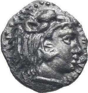 reverse: Sicily. Longane. Circa 424-415 BC. Litra (Silver, 8.78 mm, 0.72 g). [ΛONΓANAION] Head of Herakles to right, wearing lion skin headdress. Rev. Head of river-god to left. HGC 2, 755. Dark tone. Good Very Fine. Very Rare.