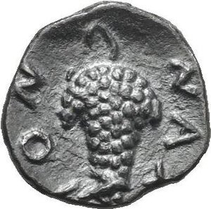 reverse: Sicily. Naxos. Circa 461-430 BC. Litra (Silver, 9.73 mm, 0.80 g). Head of Dionysus to right, wearing ivy wreath. Rev. NAXION Grape bunch. Cahn 61. SNG ANS -. SNG Copenhagen -. HGC 2, 969. Deeply toned. Good Very Fine/Extremely Fine. Rare.