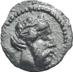 obverse: Sicily. Naxos. Circa 461-430 BC. Hemilitron (Silver, 7.94 mm, 0.17 g). Head of Dionysus right, wearing ivy wreath. Rev. Kantharos with six pellets around. HGC 2, 977. Cahn 97. Deeply toned. Good Very Fine. Rare.
