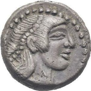 obverse: Sicily. Syracuse, Deinomenid Tyranny. Circa 485-470 BC. Obol (Silver, 8.60 mm, 0.68 g). Diademed head of Arethusa right. Rev. Four-spoke wheel. HGC 2, 1371. Boehringer 286–291. Dark patina. About Extremely Fine.