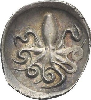 reverse: Sicily. Syracuse, Second Democracy. Circa 460-450 BC. Litra (Silver, 13.05 mm, 0.74 g). ΣVR A, diademed head of Arethusa right. Rev. Octopus. HGC 2, 1375 var. (legend on reverse). Boehringer 421 (V220/R299). Attractive iridescent old cabinet tone. Choice Extremely Fine.