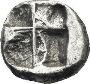 reverse: Ionia. Phocaea. Early 5th Century BC. Diobol (Silver, 9.87 mm, 1.30 g). Female head left,  hair in saccos. Rev. Quadripartite incuse square. SNG von Aulock 1813. SNG Tubingen 3117. Klein 452. SNG Kayhan 522. Toned. Good Very Fine.