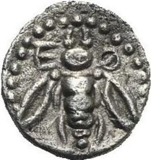 obverse: Ionia. Ephesos. Circa 500-420 BC. Tetartemorion (Silver, 6.95 mm, 0.25 g). E Φ Bee. Rev. Head of eagle right, SNG Kayhan 131-134. Toned. Good Very Fine.