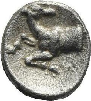 reverse: Ionia. Ephesos. Circa 250-200 BC. Obol (Silver, 7.97 mm, 0.49 g). Draped bust of Artemis right, with bow and quiver over shoulder. Rev. Forepart of stag left, head turned back. Cfr. CNG MBS 75, lot 374. Lightly toned. Very Fine. Unpublished in the standard references.