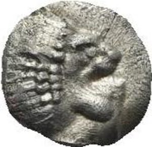 obverse: Caria. Mylasa. Circa 420-390 BC. Tetartemorion (Silver, 5.45 mm, 0.13 g). Forepart of roaring lion right protruding tongue. Rev. Bird standing right, pellet above to left and below to right, all within incuse square. SNG Kayhan I,944. SNG Keckman 922. SNG von Aulock 1818. SNG Copenhagen - . Klein 432. HN online temp. 977. Lightly toned. Good Very Fine.