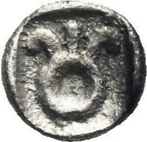 reverse: Western Asia Minor. Uncertain mint and/or dynast. 5th Century BC. Tetartemorion (Silver, 5.8 mm, 0.20 g). SYK (in Lydian, retrograde) Head of lion right. Rev. Uncertain design (ΘE ligate or a diadem?). Cfr. SNG Kayhan 746, 1586 and CNG, E-Auction 318, lot 244, and Pecunem 37, lot 151. Lightly toned. Very Fine. Unpublished in the standard references.