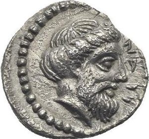 reverse: Cilicia. Nagidos. Circa 400-380 BC. Obol (Silver, 10.02 mm, 0.74 g). Head of Pan to right. Rev. ΝΑΓΙ Head of Dionysos to right. Göktürk 4. SNG Levante 4-5. SNG France 16-18. A beautiful coin of extremely fine style. Some roughness, otherwise, Extremely Fine.