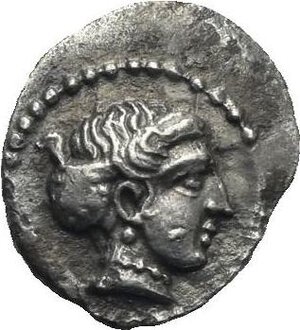 obverse: Cilicia. Tiribazos, Satrap of Lydia. Mallos. Circa 388-380 BC.  Obol (Silver, 9.62 mm, 0.58 g). Bare head of Aphrodite right. Rev. Head of a Persian satrap (Tiribazos?) to right, bearded and wearing a bashlyk. Cf. Casabonne Type 2, Group Db. Göktürk –. Cf. SNG Levante 193 (uncertain mint); Winzer 10.10. Attractive toning. Extremely Fine. Very rare.