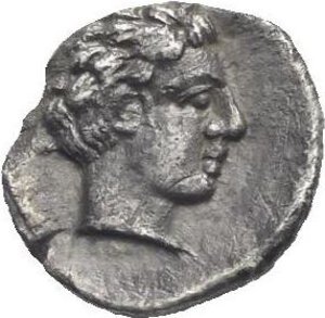 obverse: Cilicia. Tiribazos, Satrap of Lydia. Tarsos. Circa 388-380 BC. Obol (Silver, 8.04 mm, 0.50 g). Male head right. Rev. Female kneeling left, tossing astragaloi. SNG BN 239. SNG Levante 65. Toned. Good Very Fine.